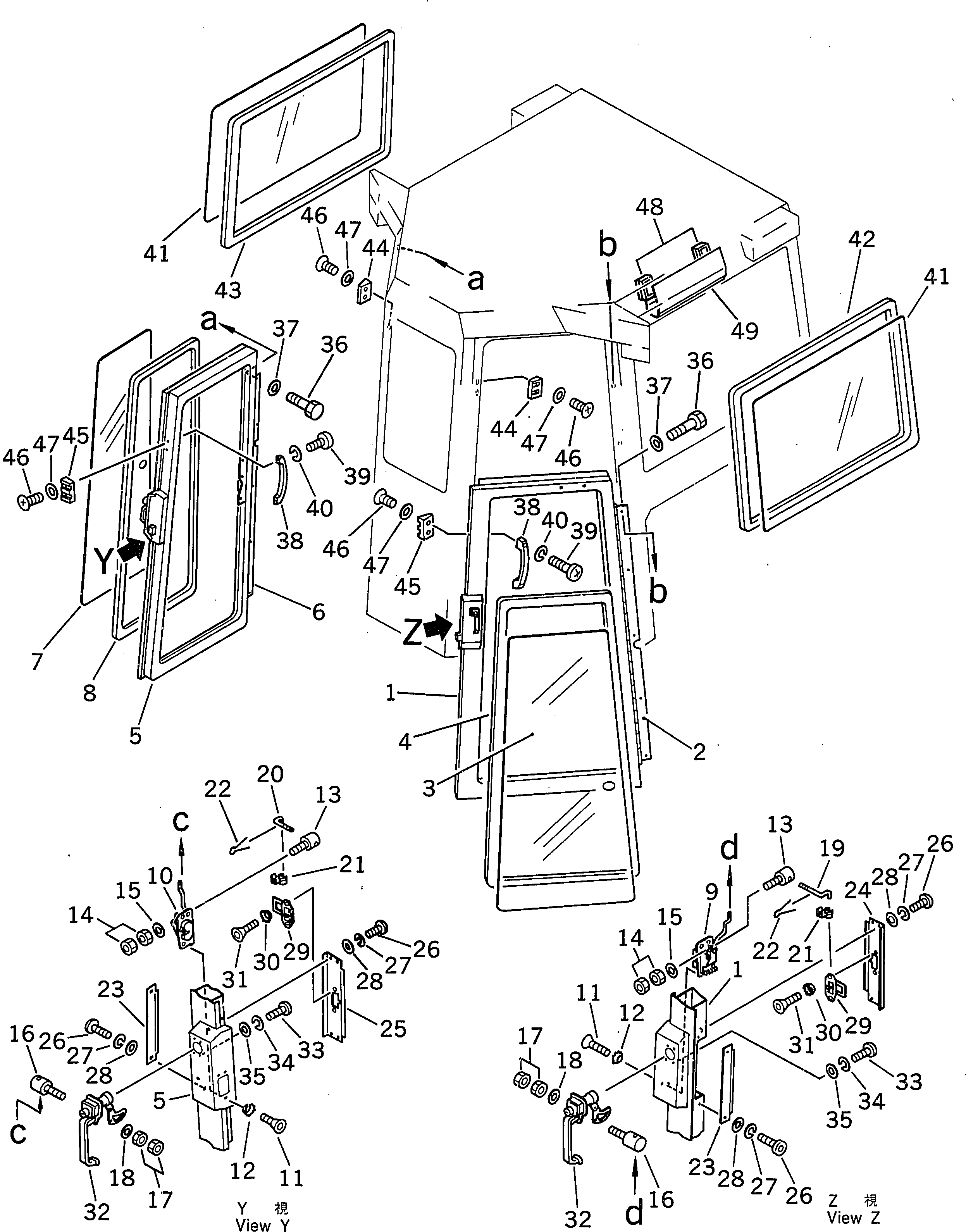 130. STEEL CAB (DOOR AND SIDE WINDOW) (2/9) [5502] - Komatsu part D135A-1 S/N 10001-UP [d135a-1c]