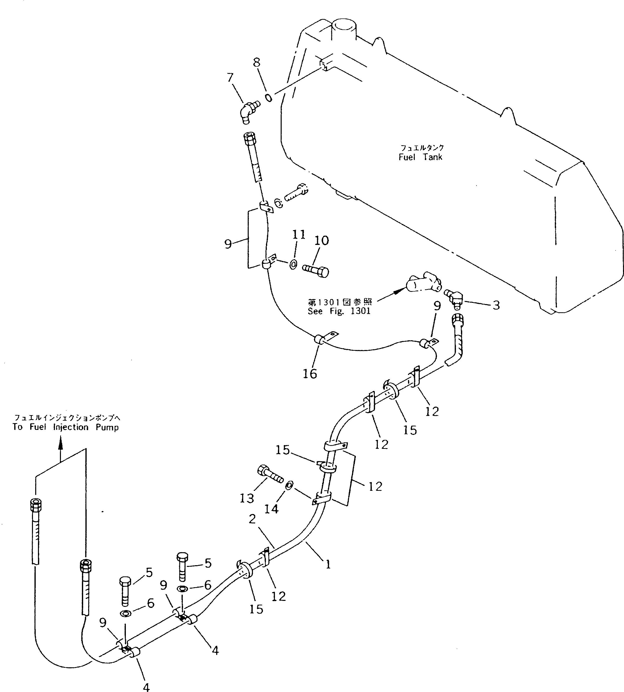 90. FUEL PIPING [1303] - Komatsu part D135A-2 S/N 10301-UP [d135a-2c]