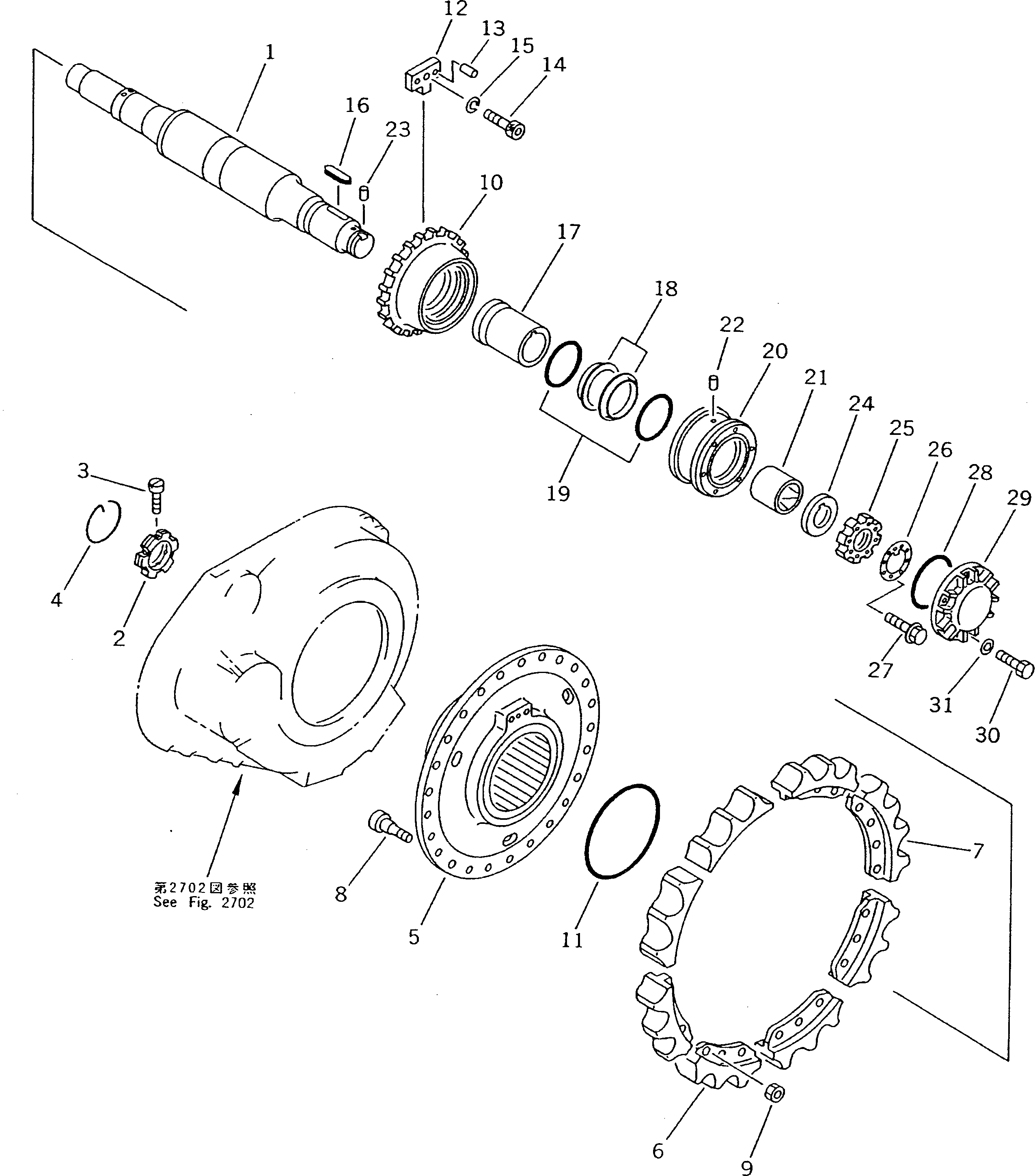 240. SPROCKET AND SHAFT [2705] - Komatsu part D135A-2 S/N 10301-UP [d135a-2c]