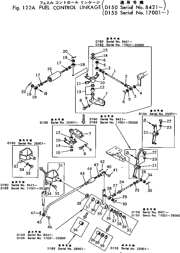 120. FUEL CONTROL LINKAGE(#8421-) [122A] - Komatsu part D150A-1 S/N 5508-UP [d150a-1c]