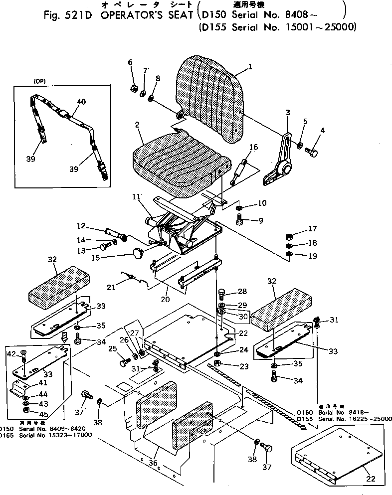370. OPERATOR'S SEAT(#8408-) [521D] - Komatsu part D150A-1 S/N 5508-UP [d150a-1c]