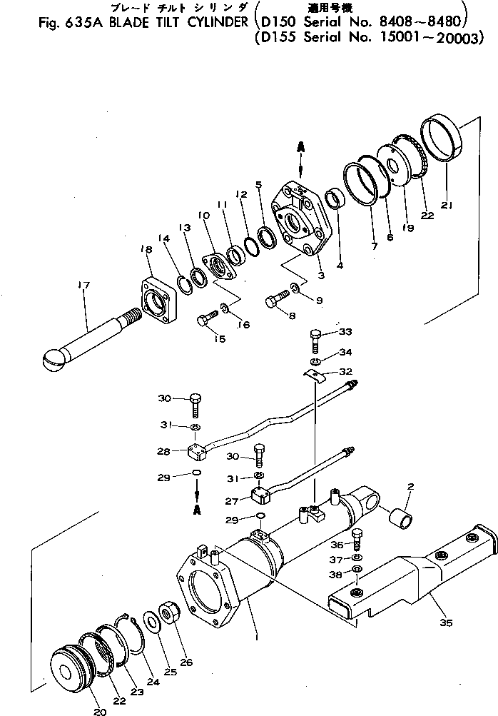 250. TILT CYLINDER(#8408-8480) [635A] - Komatsu part D150A-1 S/N 5508-UP [d150a-1c]