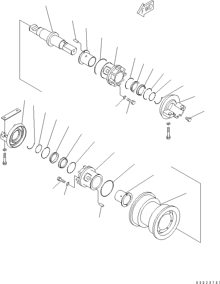 250. TRACK ROLLER (SINGLE) (L.H.) [R2100-05A0] - Komatsu part D155A-2A S/N 57001-UP (SA6D140E-2 (Emission) Eng. Installed) [d155a-0c]