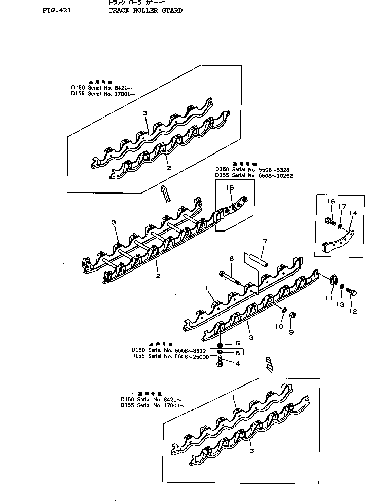 100. TRACK ROLLER GUARD [421] - Komatsu part D155A-1 S/N 5508-UP [d155a-1c]