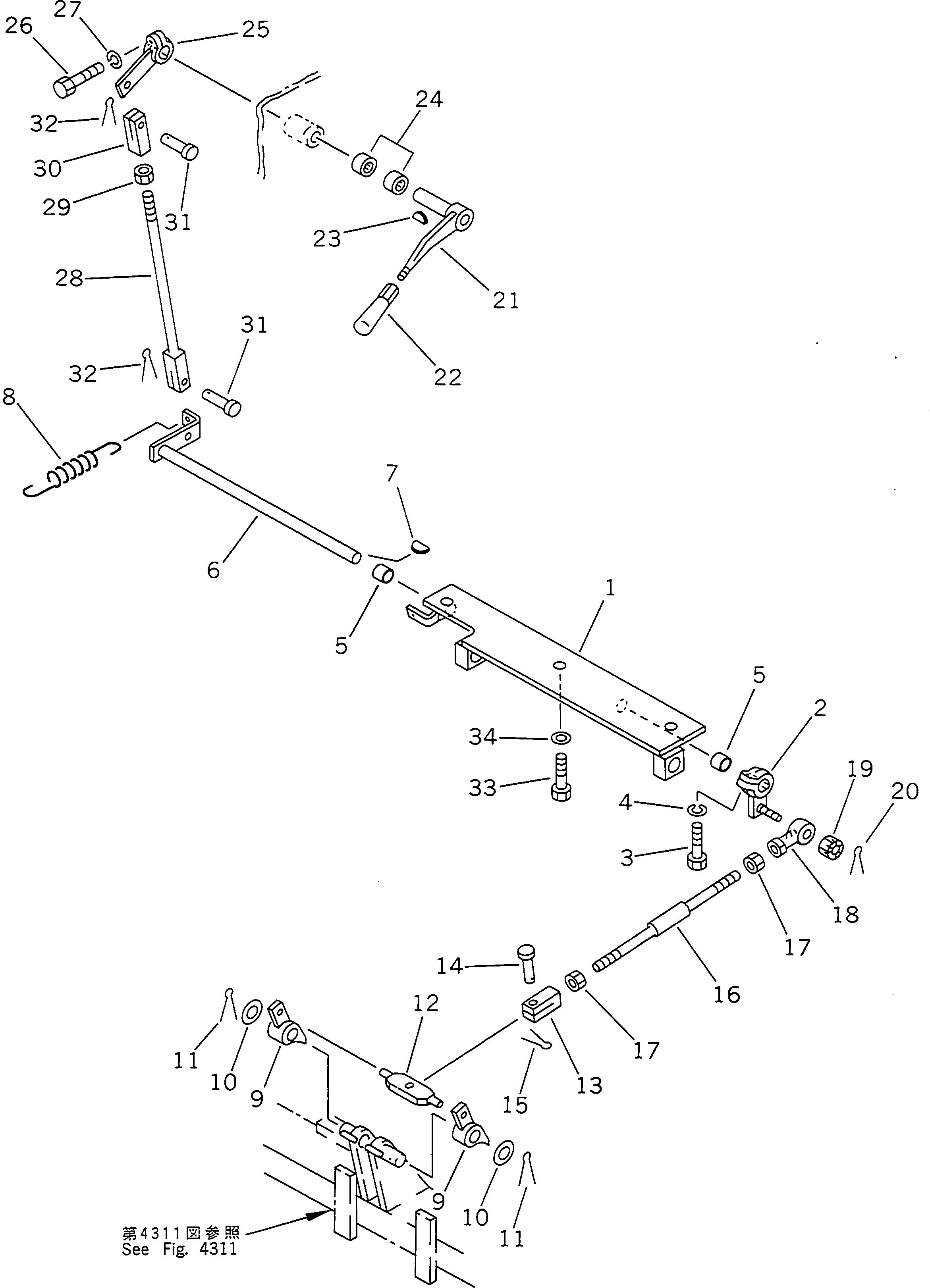 120. PARKING BRAKE LEVER [4331] - Komatsu part D155A-2 S/N 50001-UP (S6D155-4 Eng. Installed) [d155a-2c]