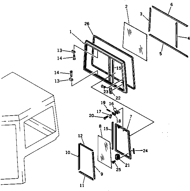 370. STEEL CAB (REAR WINDOW) (3/9) [5503] - Komatsu part D155A-2 S/N 50001-UP (S6D155-4 Eng. Installed) [d155a-2c]