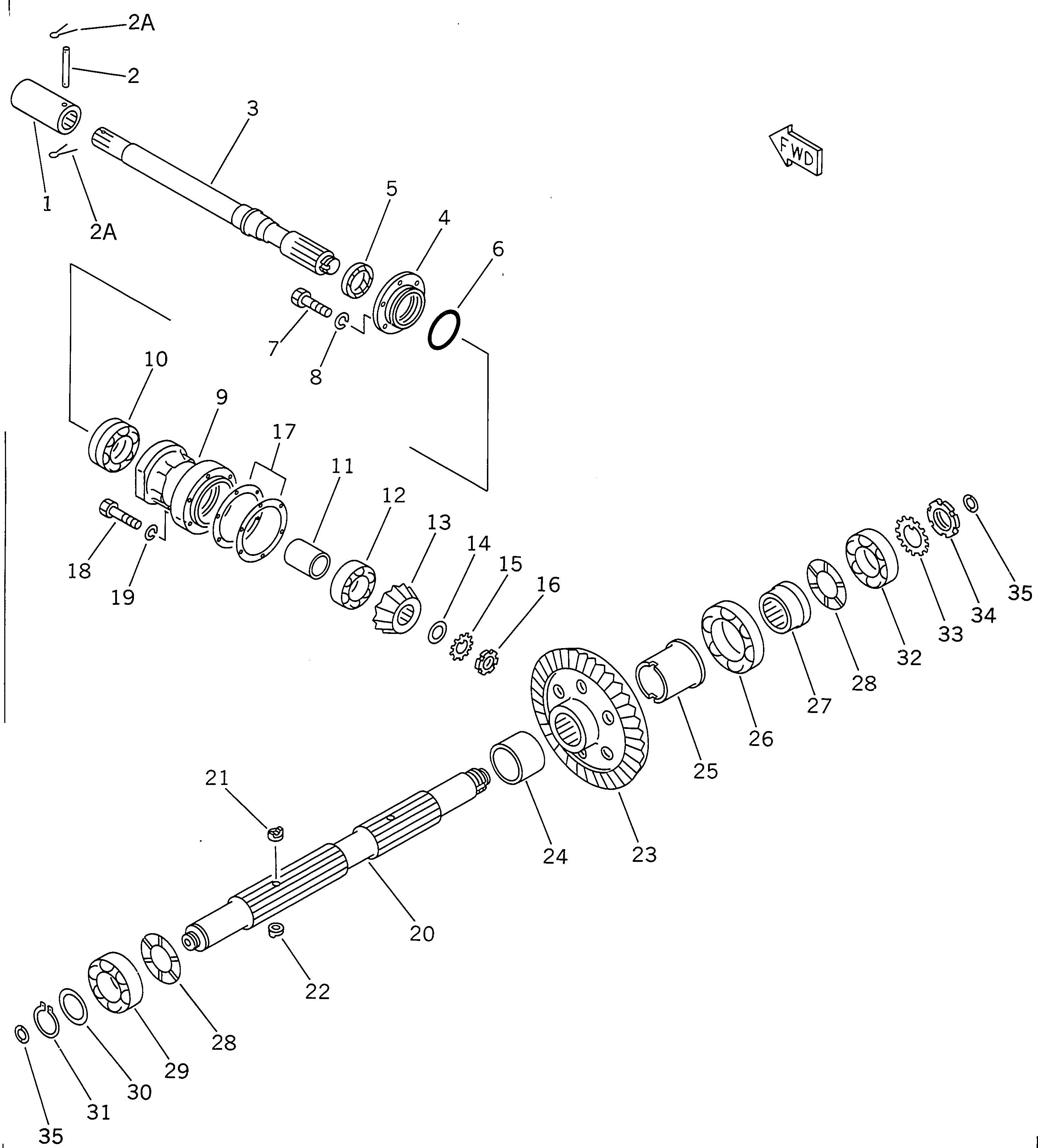 340. INPUT SHAFT AND BEVEL GEAR (FOR TOWING WINCH) [7705] - Komatsu part D155A-2 S/N 50001-UP (S6D155-4 Eng. Installed) [d155a-2c]
