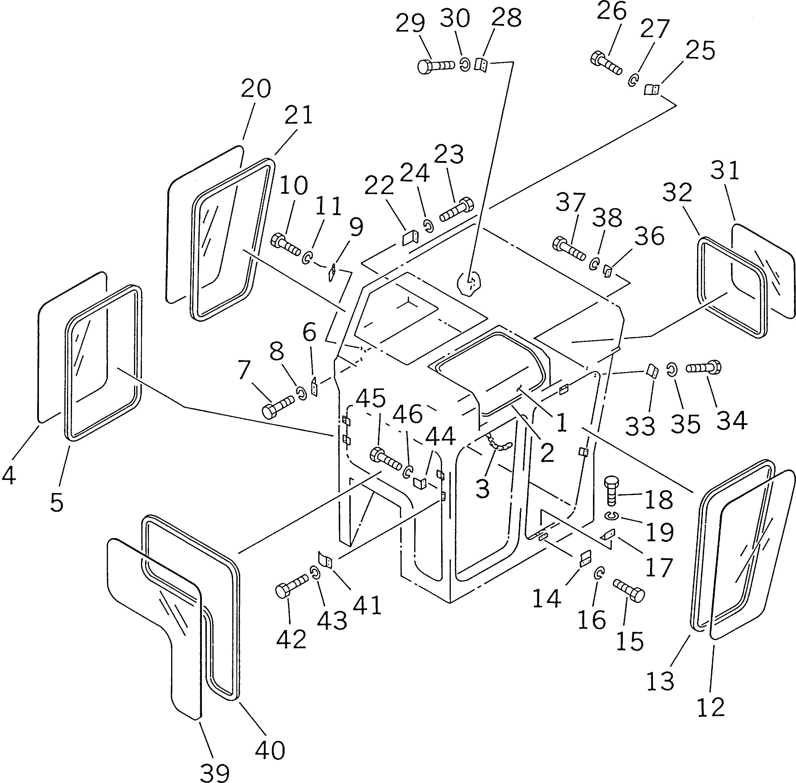 40. CAB (SIDE WINDOW) [K0210-02A0] - Komatsu part D155C-1D S/N 31416-UP (S6D155-4 Eng. Installed (-50cent. Spec.)) [d155c-2c]