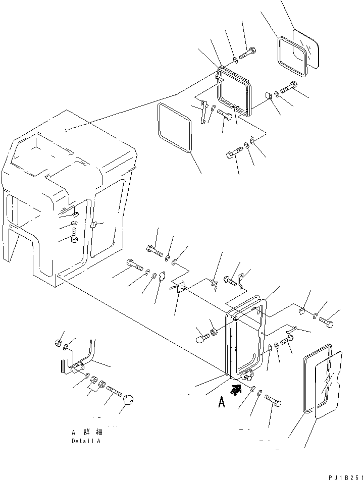 50. CAB (DOOR AND REAR WINDOW) [K0210-03A0] - Komatsu part D155C-1D S/N 31416-UP (S6D155-4 Eng. Installed (-50cent. Spec.)) [d155c-2c]