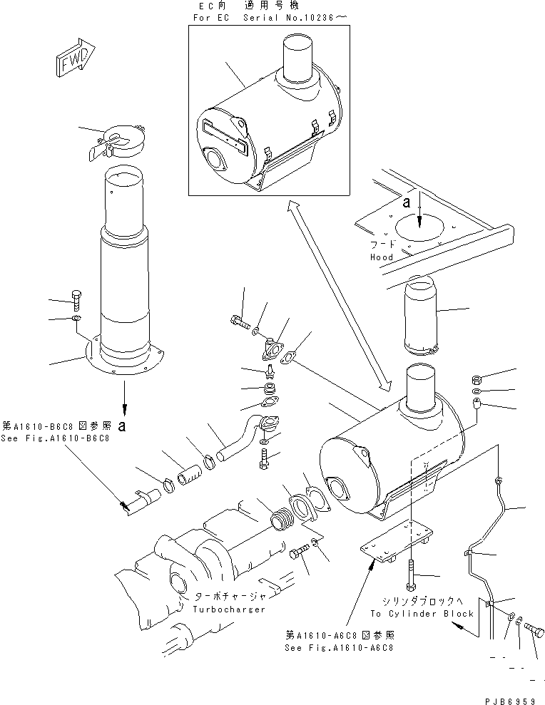 30. MUFFLER AND DRAIN TUBE(#10236-) [B0300-01A3] - Komatsu part D275A-2 S/N 10001-UP [d275a-2c]