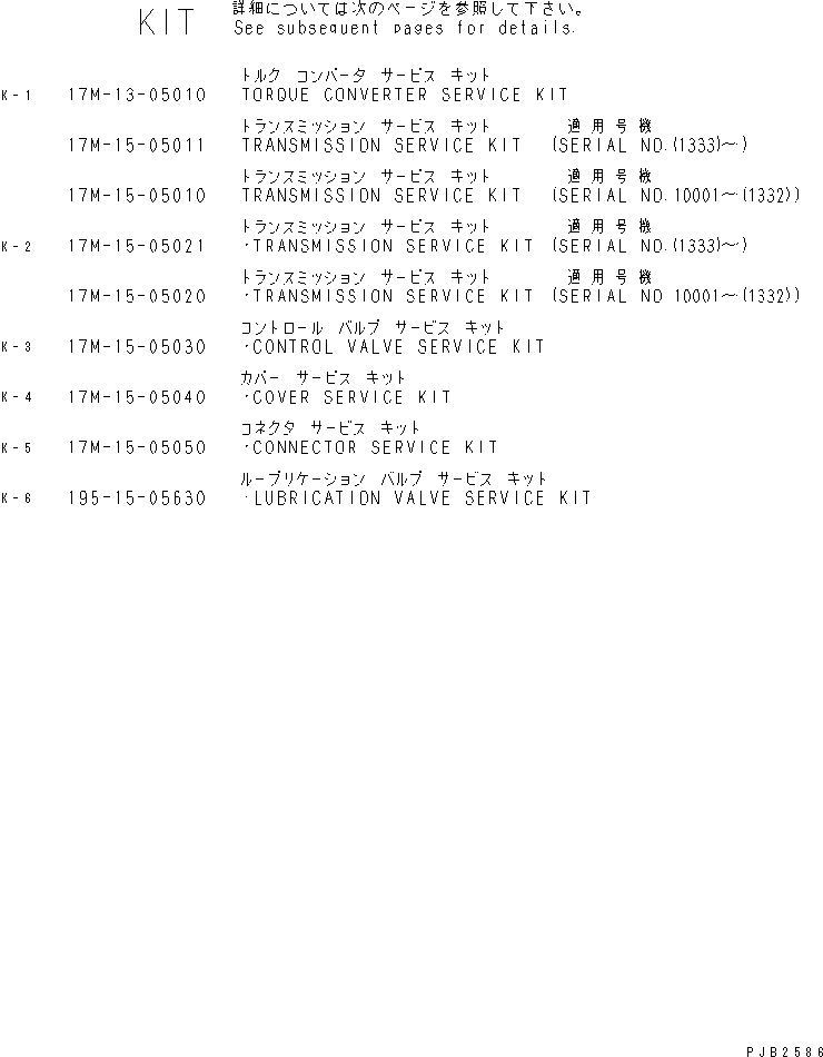 10. SERVICE KIT [Y0100-01A0] - Komatsu part D275A-2 S/N 10001-UP [d275a-2c]