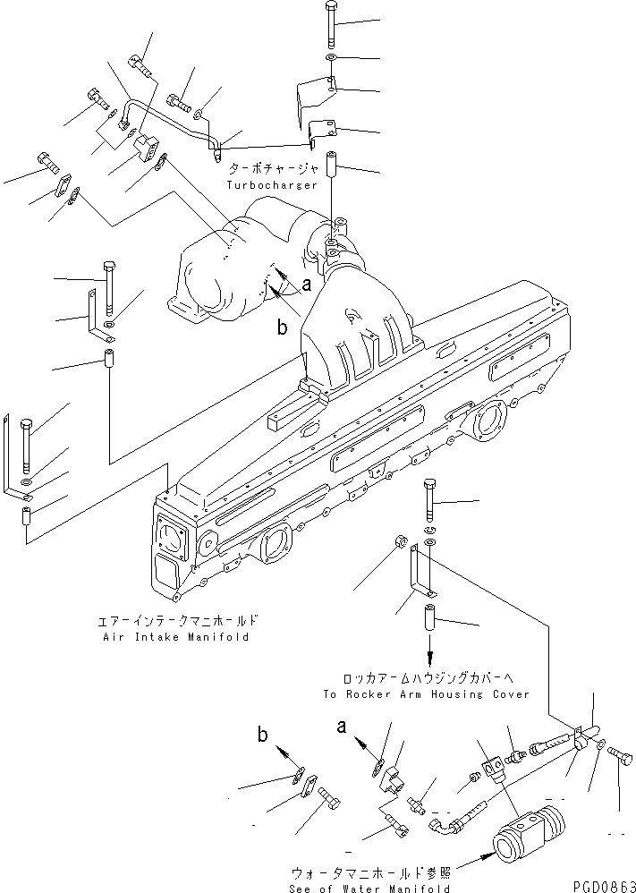 190. TURBOCHARGER WATER PIPING (HIGH ALTITUDE SPEC.)(#18977-) [A1530-D6F4] - Komatsu part D275A-2 S/N 10001-UP [d275a-2c]