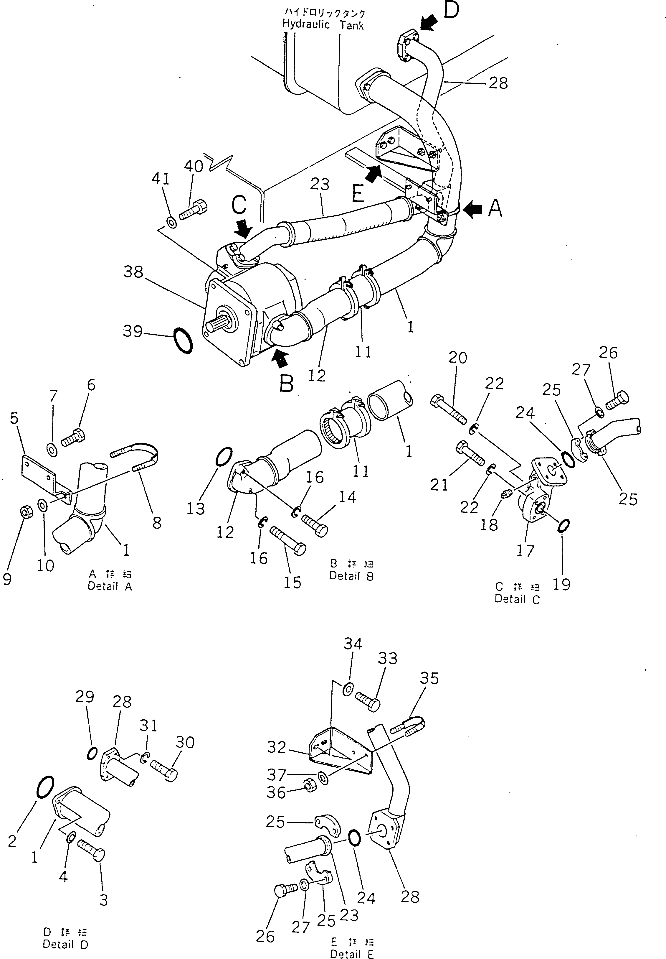 140. HYDRAULIC PIPING (TANK TO PUMP) [6501] - Komatsu part D355A-5 S/N 12622-UP [d355a-5c]