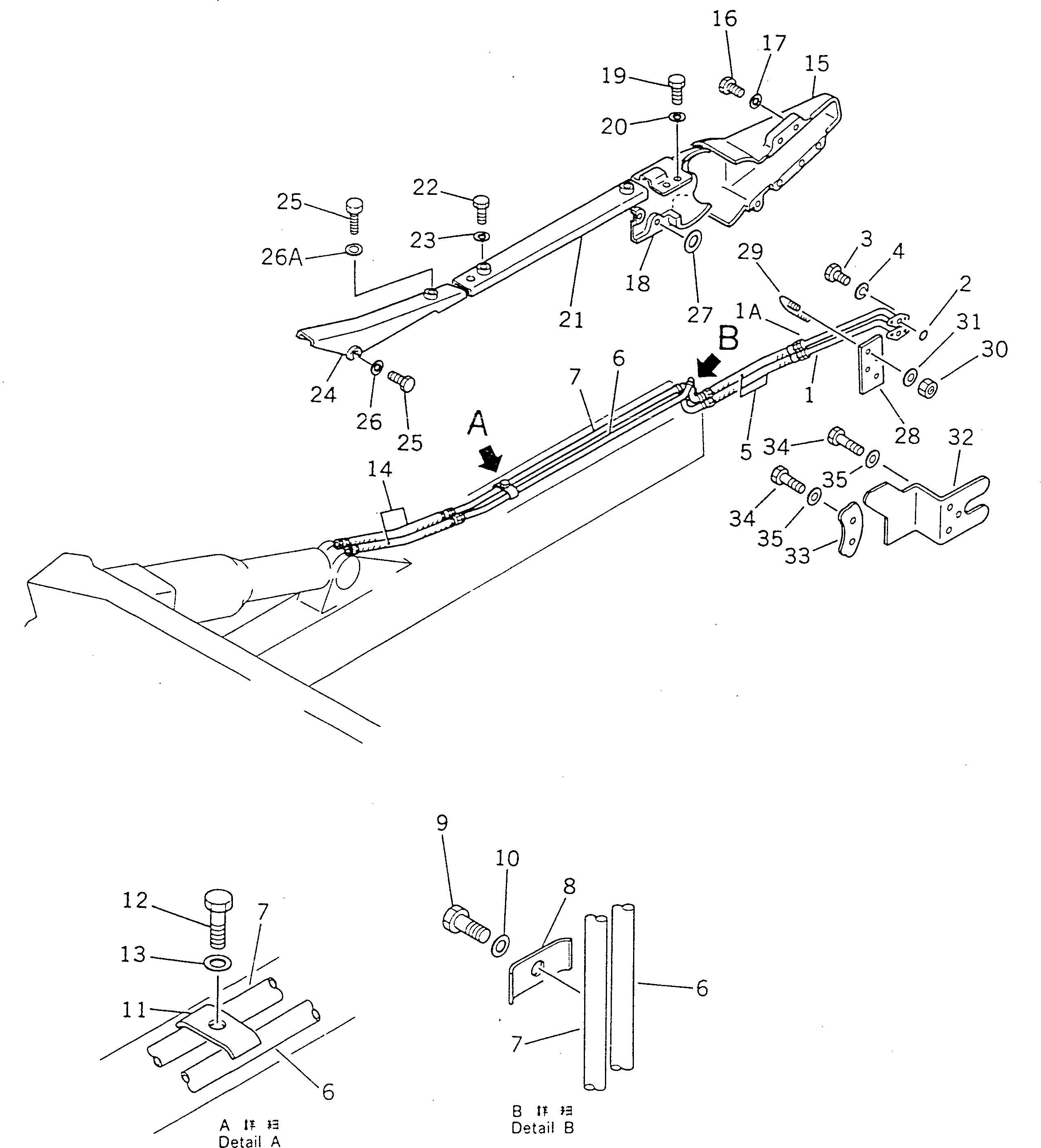 80. BLADE TILT CYLINDER PIPING [7021] - Komatsu part D355A-5 S/N 12622-UP [d355a-5c]