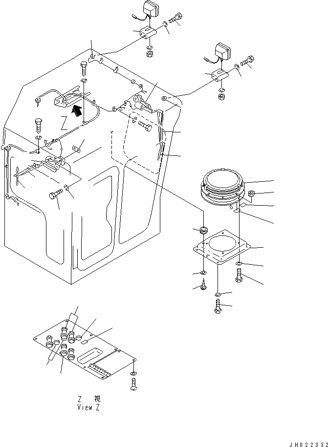 190. CAB (VENTILATOR¤ BEACON LAMP¤ REAR LAMP AND WIPER)(#14520-15336) [K0200-06A6] - Komatsu part D355C-3 S/N 14263-UP (SA6D140-2 Eng. Installed (-50cent. Spec.)) [d355c-0c]