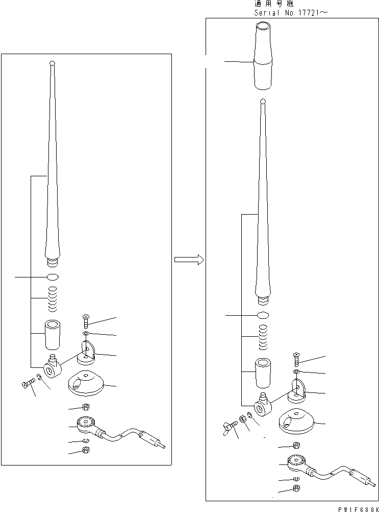 50. RUBBER ANTENNA(#17501-) [Y1062-01A0] - Komatsu part D375A-3A S/N 17001-UP (7 Track Roller) [d375a-0c]