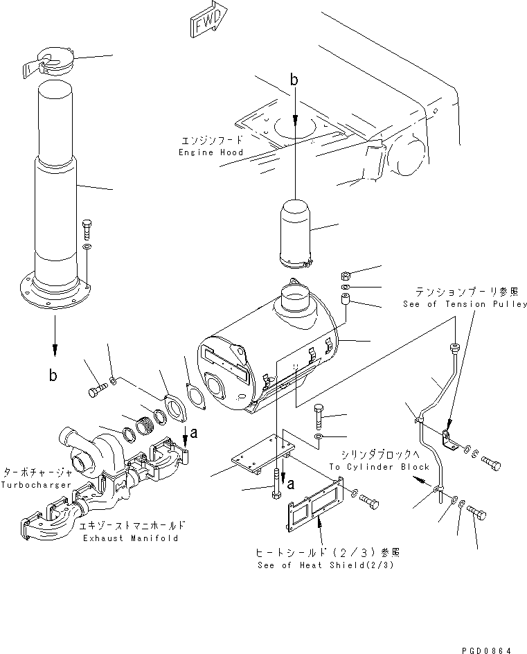 390. MUFFLER MOUNTING (EXTREME COLD TERRAIN SPEC.) (AIR INTAKE ON HOOD SPEC.)(#19640-20091) [A1610-A6G3] - Komatsu part D375A-3A S/N 17001-UP (7 Track Roller) [d375a-0c]
