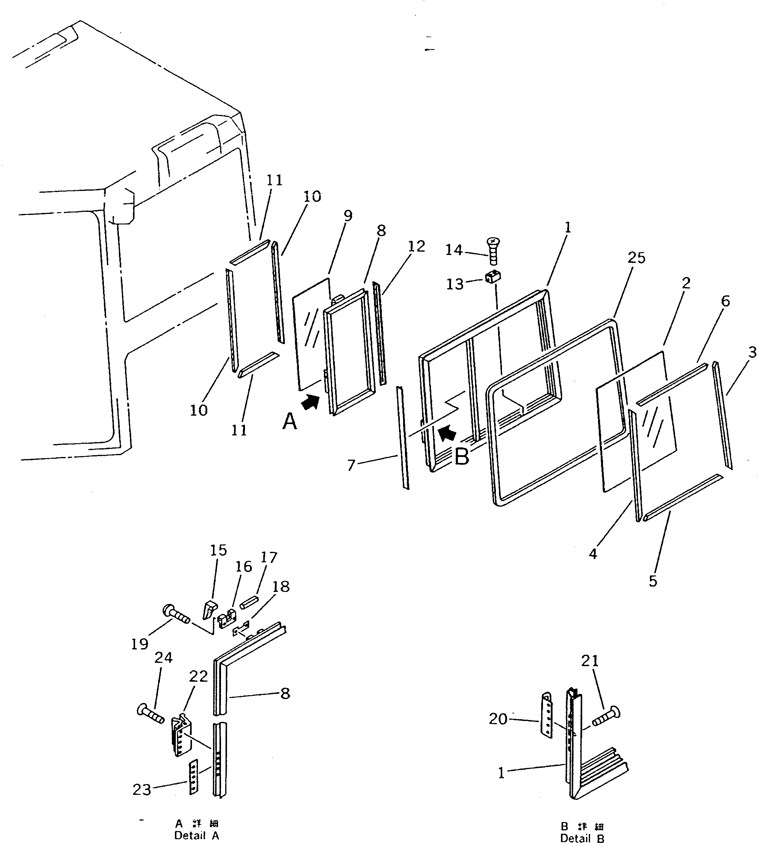 320. STEEL CAB (3/12) (SIDE WINDOW¤ L.H.) [5503] - Komatsu part D375A-2 S/N 16001-UP [d375a-4c]