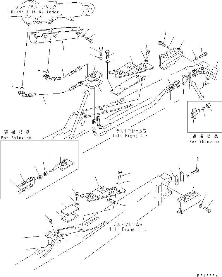 110. HYDRAULIC PIPING (BLADE TILT LINE) [7091] - Komatsu part D375A-2 S/N 16001-UP [d375a-4c]