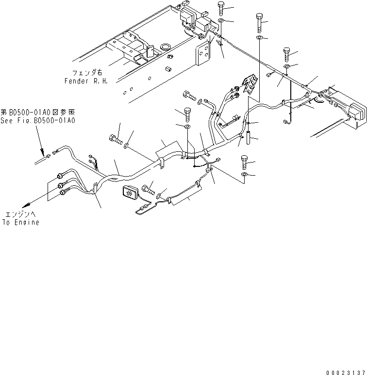 620. FENDER WIRING (L.H.) (WITH VHMS) [M2210-05A7] - Komatsu part D375A-5 S/N 18001-UP [d375a-5c]