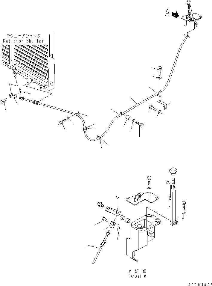 910. RADIATOR SHUTTER CABLE [K2400-03A1] - Komatsu part D375A-5D S/N 17743-UP (-50cent. Spec.) [d375a-7c]