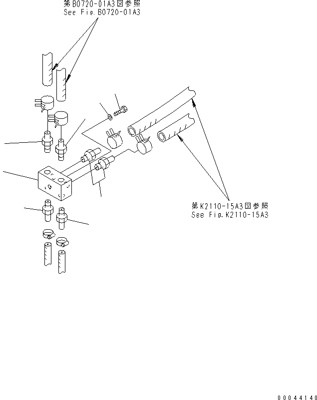 470. HEATER PIPING BLOCK [M2210-08A3] - Komatsu part D375A-5D S/N 17743-UP (-50cent. Spec.) [d375a-7c]
