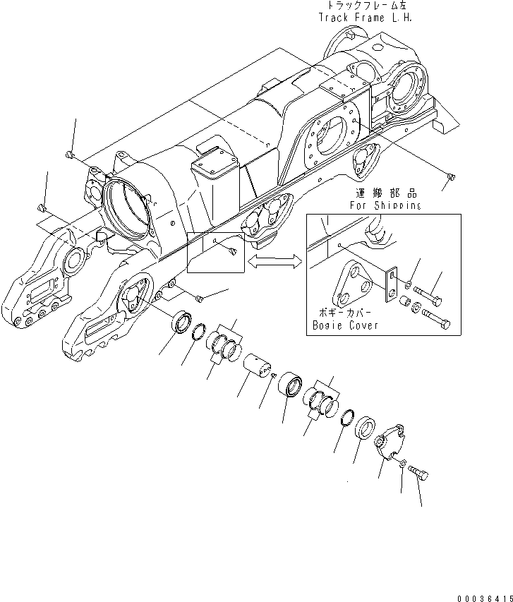 170. TRACK FRAME (L.H.) (CARTRIDGE PIN) (7 ROLLER) [R2100-02A0] - Komatsu part D375A-5 S/N 55001-UP (W/O EGR) [d375a-9c]