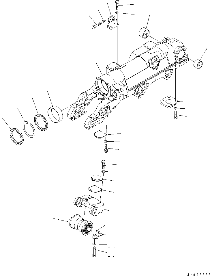 830. TRACK FRAME (R.H.) (TRACK FRAME AND 1ST BOGIE) (FOR FULL ROLLER GUARD) (7 ROLLER) [R2100-15A1] - Komatsu part D375A-5 S/N 55001-UP (W/O EGR) [d375a-9c]