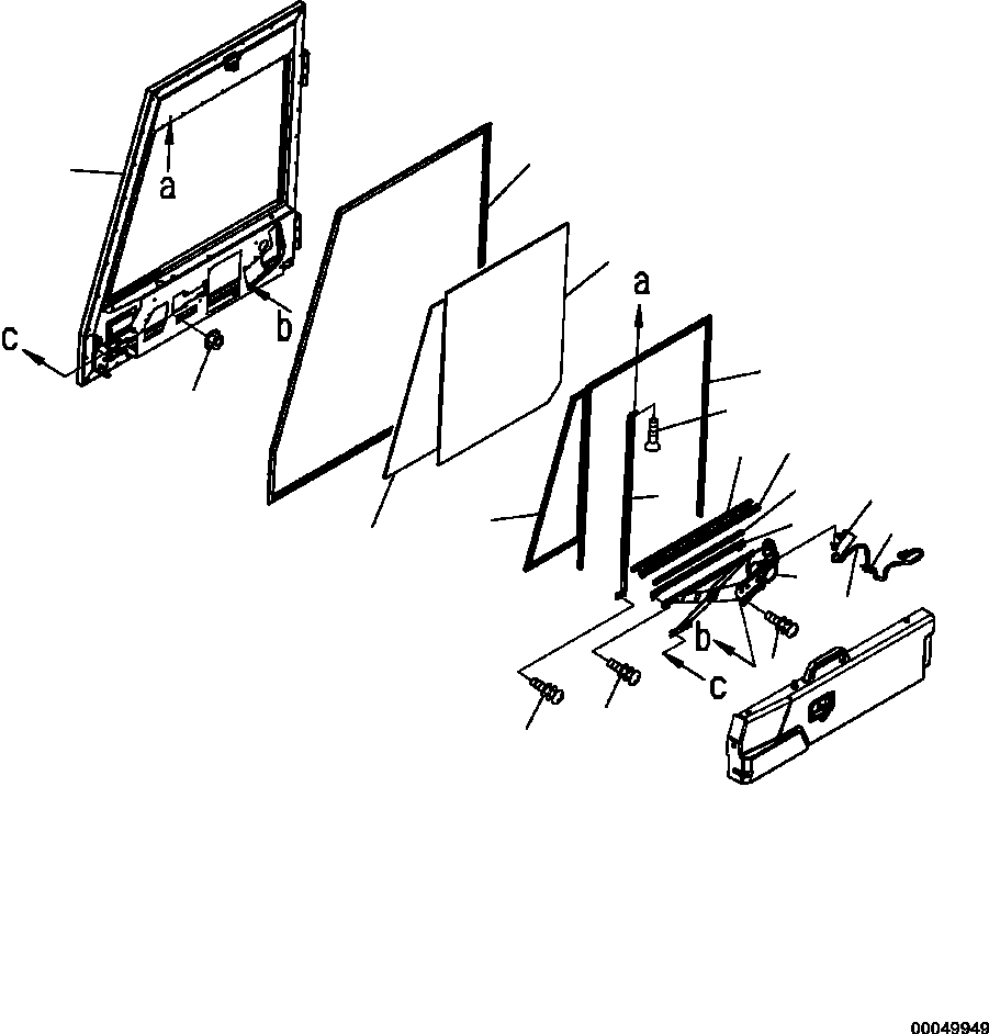 HM300-0E 00049949 0200-05A0 CAB R.H. DOOR, WINDOW AND RELATED PARTS (S/N A11001-A11184 )