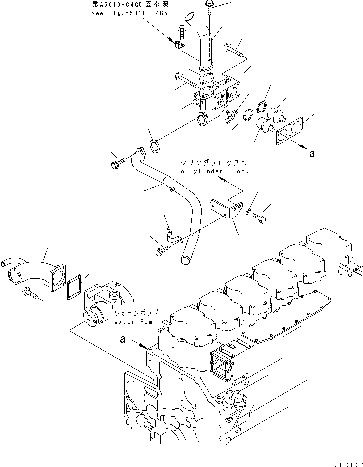 SAA6D0BR HERMOSTAT AND WATER CONNECTOR(#110014-)