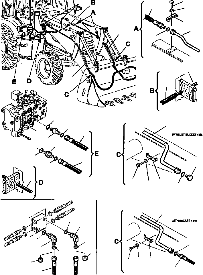 Part |$46. HYDRAULIC PIPING - CONTROL VALVE TO BUCKET - 4 IN 1 CYLINDER [H6660-01A0]