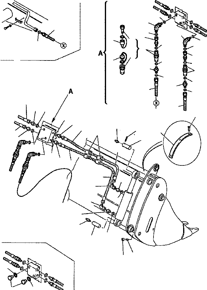 Part |$50. HYDRAULIC PIPING - BUCKET,  4-IN-1 CYLINDER LINE WITH FAST COUPLING [H6685-02A0]