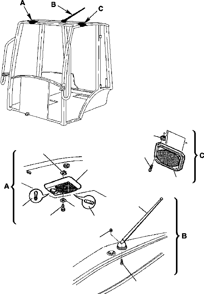 Part |$25. OPERATOR'S CAB - ROOF LAMP, ANTENNA, SPEAKERS [K5250-01A0]