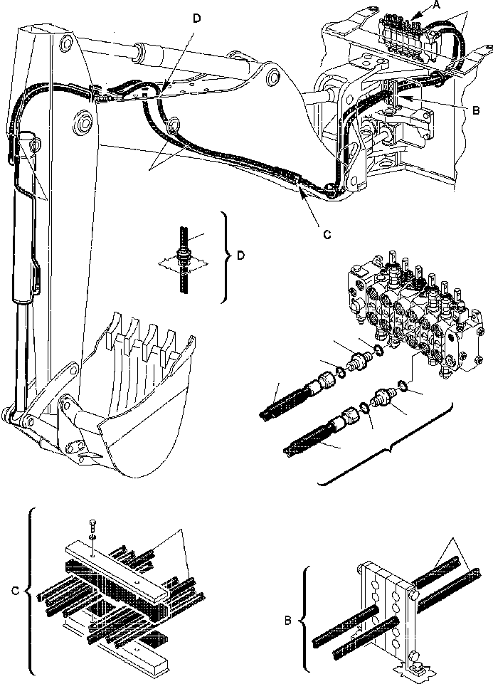 WB1502N RXB02990 IG. H6740-01A0 HYDRAULIC PIPING - CONTROL VALVE TO BUCKET CYLINDER