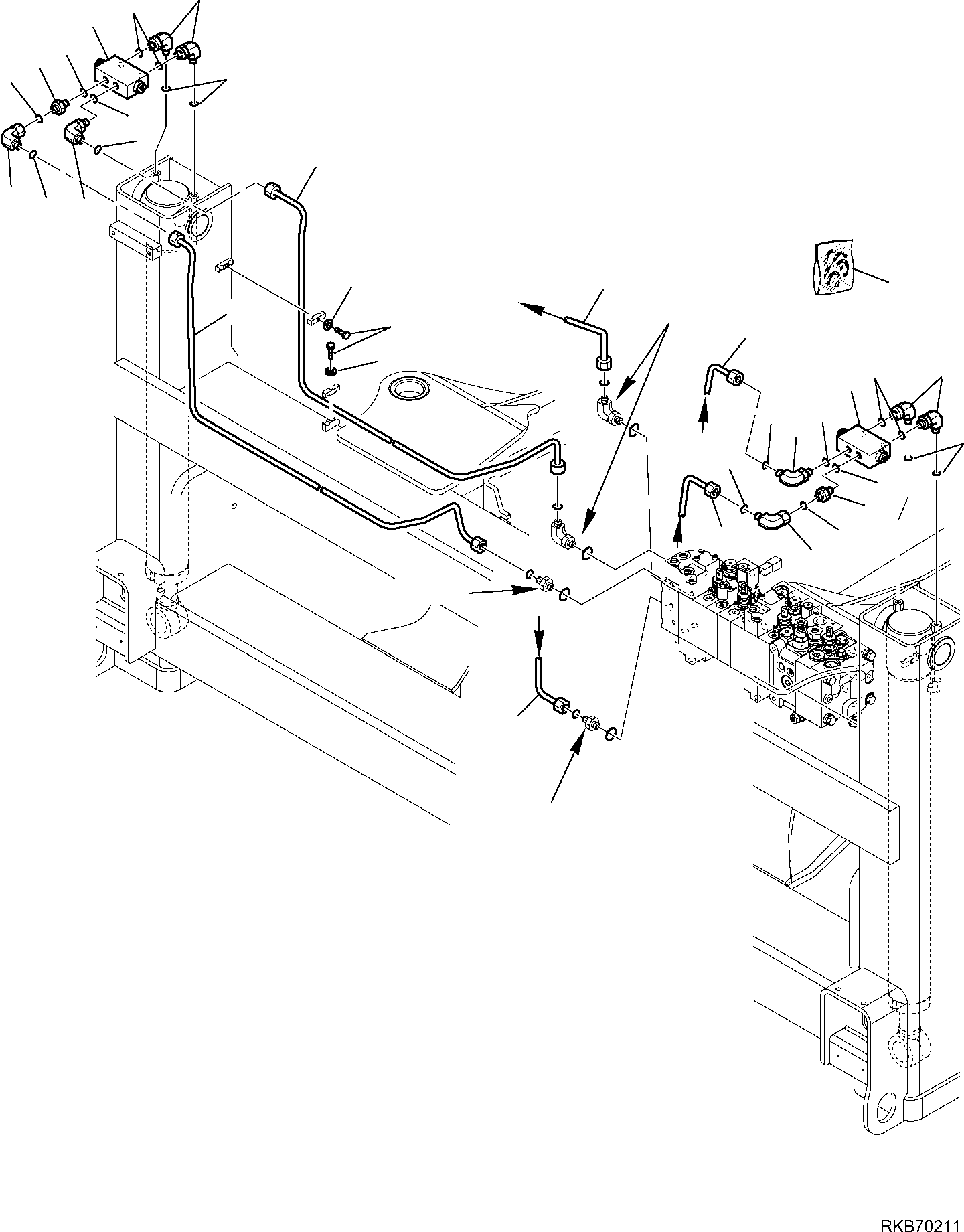 Part 222. HYDRAULIC PIPING (OUTRIGGER LINE) (WITH 10-SPOOL CONTROL VALVE) (WITH SAFETY VALVE) [6815]