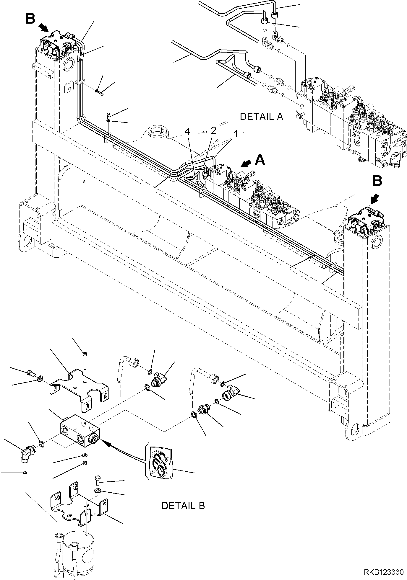 Part 223. HYDRAULIC PIPING (OUTRIGGER LINE) (WITH 10-SPOOL CONTROL VALVE) (WITH SAFETY VALVE) [6816]