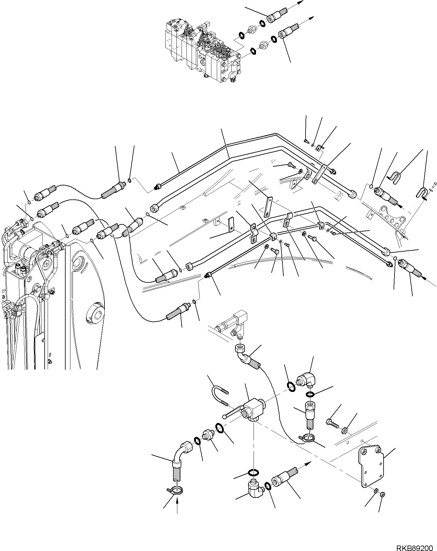 Part 164. HYDRAULIC PIPING (HAMMER LINE) (WITH TELESCOPIC ARM, CUTTING AND ROTATING BUCKET, HYDRAULIC QUICK COUPLER) (1/2) [6784]