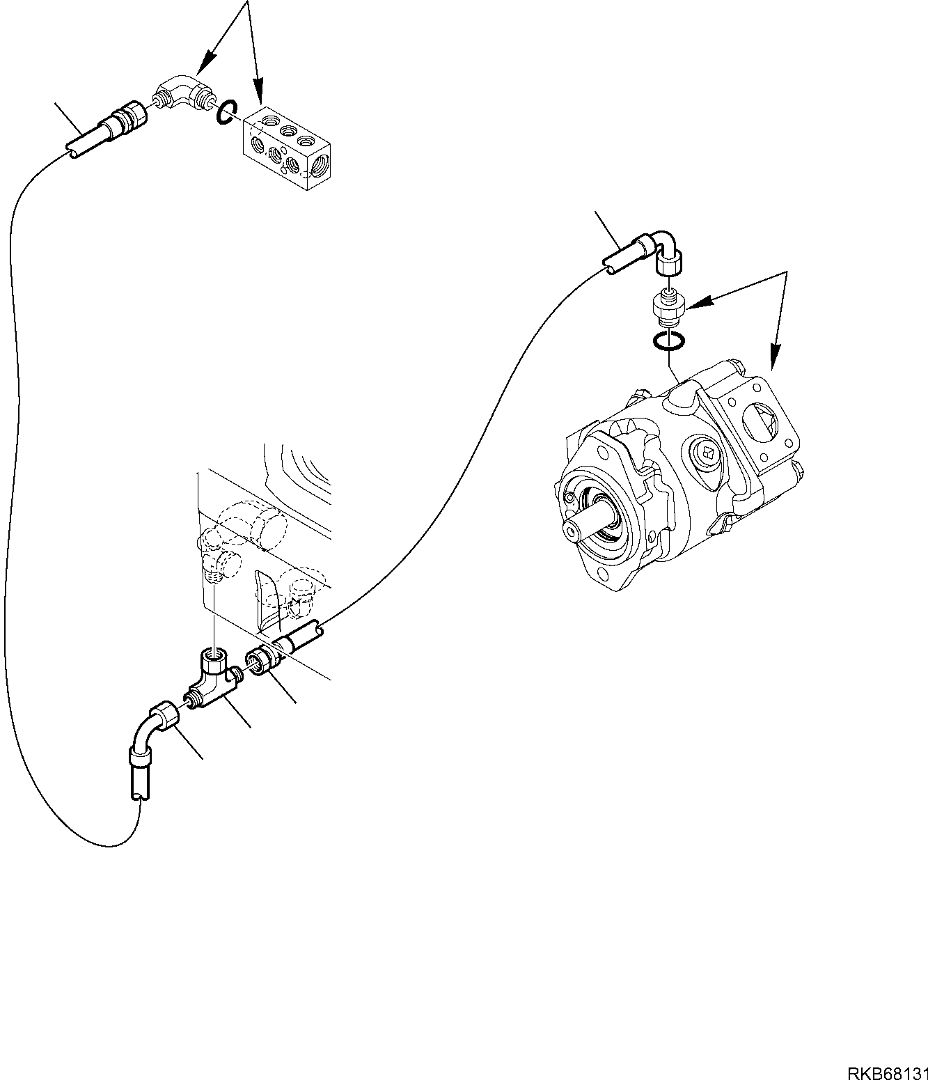 64. HYDRAULIC PIPING (SERVOCONTROL RETURN LINE) (2/3) [6445] - Komatsu part WB97S-5E0 S/N F30003-Up [wb97s5e0]