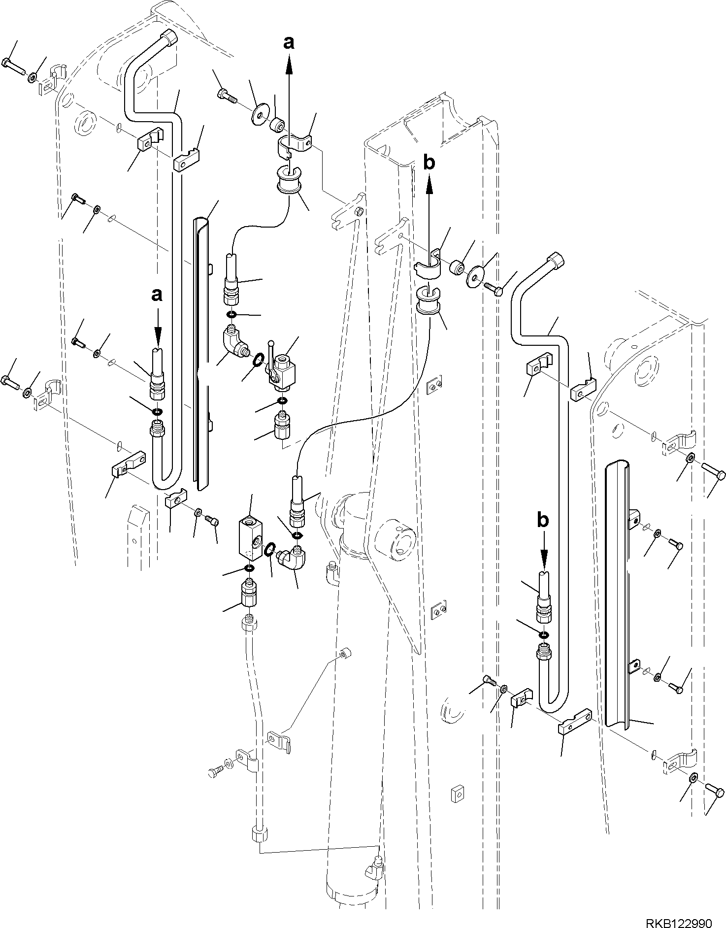 193. HYDRAULIC PIPING (CUTTING AND ROTATING BUCKET) (2/3) [6916] - Komatsu part WB97S-5E0 S/N F30451- UP [wb97s5e1]